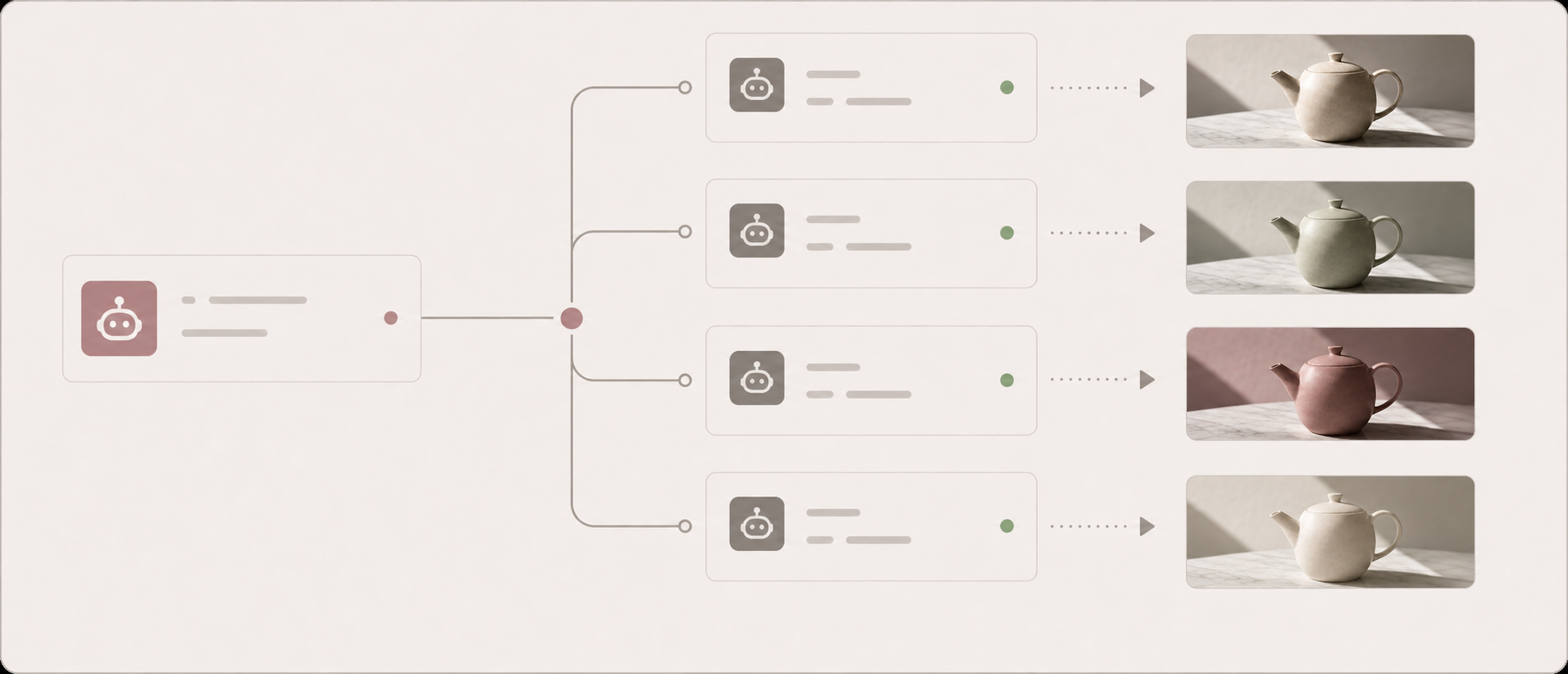 Diagram of one Hermes session spawning four subagents that each render a variant