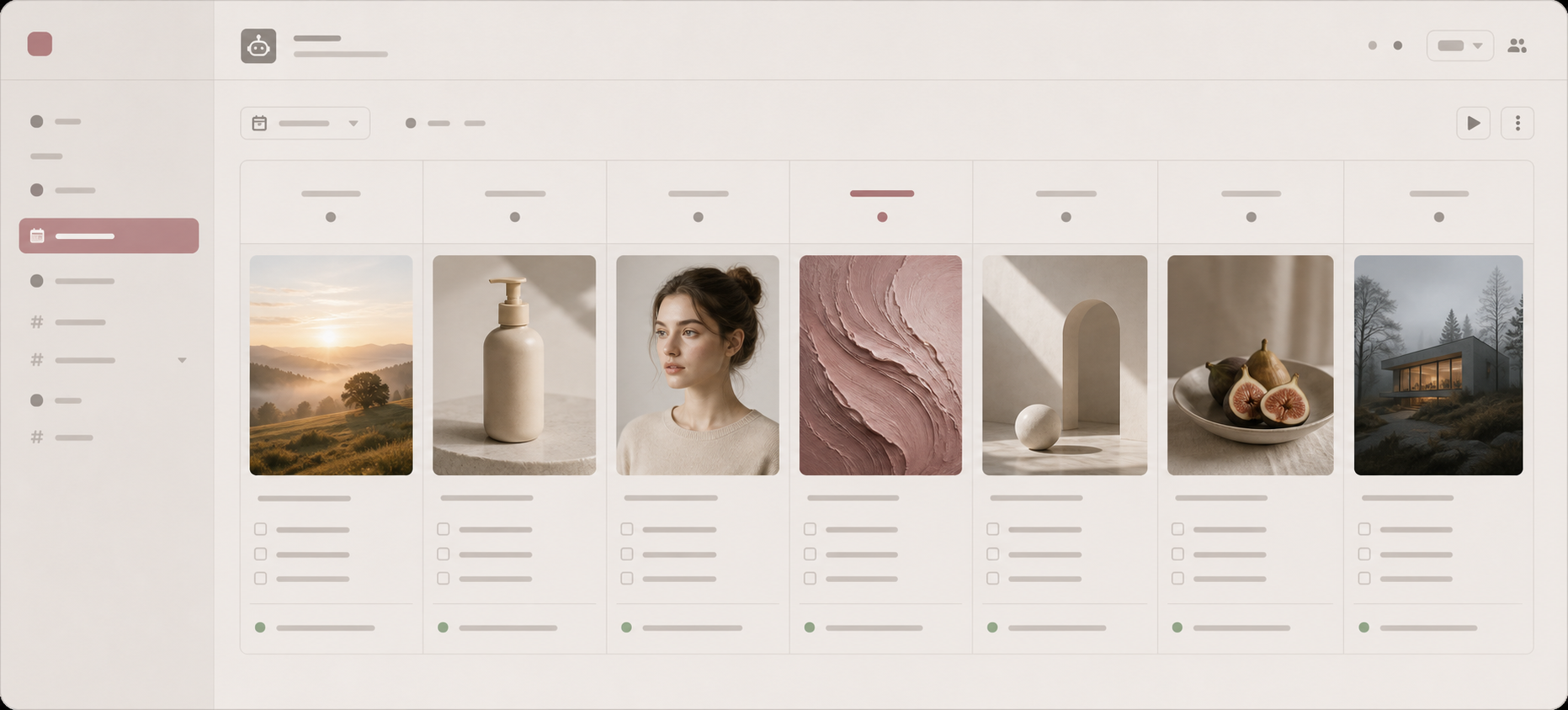 A week-grid view of seven generated images scheduled for the same campaign